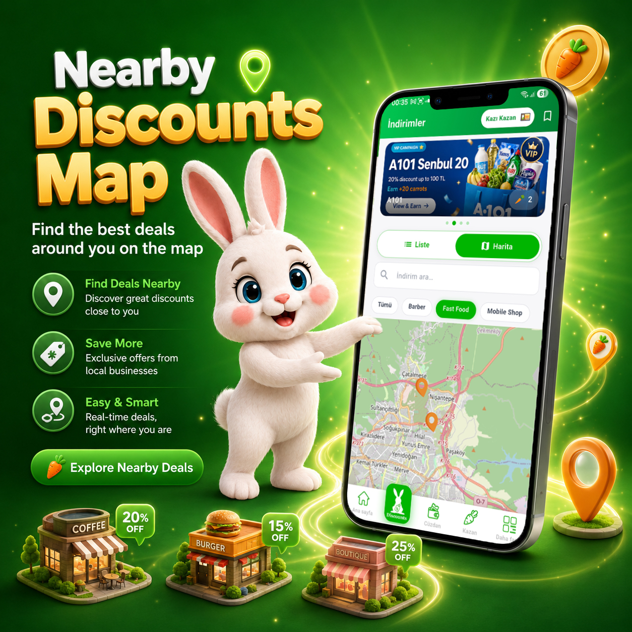 Nearby discounts map on Senbul app